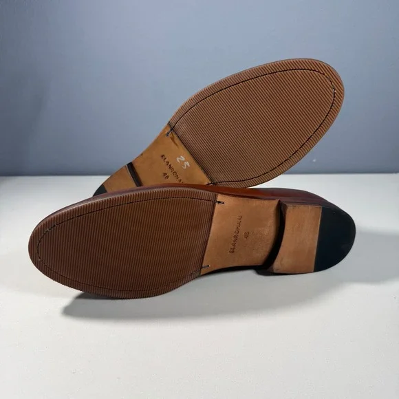Elanroman Mens Brown Leather Tassel Loafers Apron Toe Shoes Size 46(12.5-13)